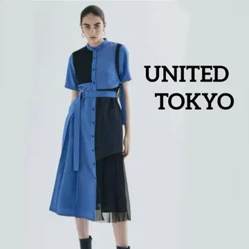 컨디션 최상 UNITED TOKYO 메쉬 레이어드 셔츠 원피스 A라인
