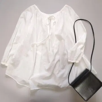 스픽 앤 스팬 린넨 코튼 개더 리본 블라우스 넉넉한 F