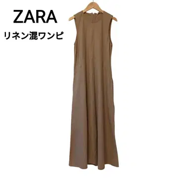 [새상품급] ZARA 자라 린넨 혼방 슬리브리스 롱 원피스 브라운