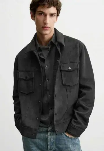 ZARA 블랙/스웨이드 가죽 느낌 자켓