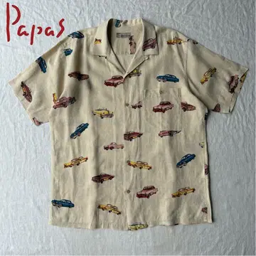 Papas 파파스 오픈 카라 린넨 클래식카 반팔 셔츠 L