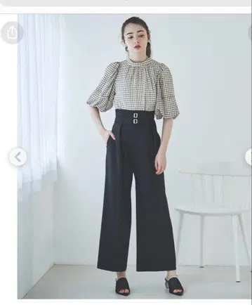 더블 벨트 와이드 팬츠