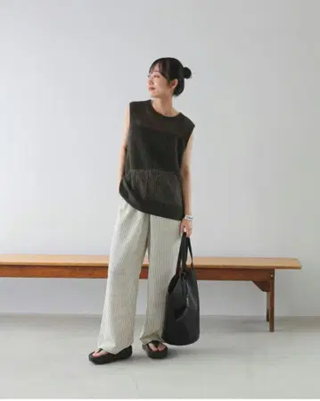 slobeiena 스트라이프 캐주얼 팬츠 38