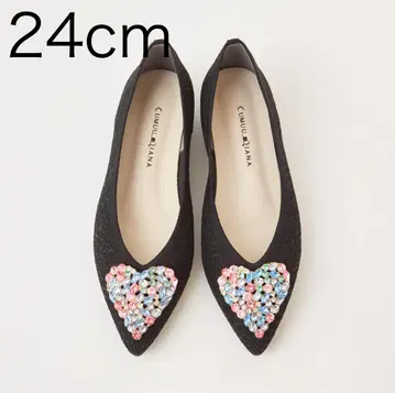 하트형 비쥬 블랙 플랫슈즈 24cm