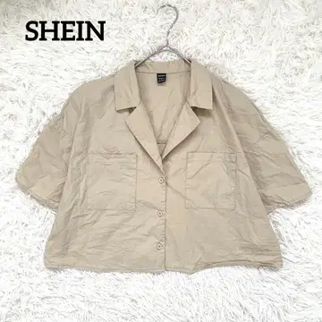 [쉬인] SHEIN 오픈 카라 반팔 셔츠 (S) 숏 워셔블 베이지
