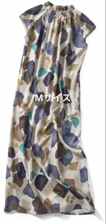 펠리시모 리브인컴포트 오키나와 야치문 패턴 넥 개더 원피스