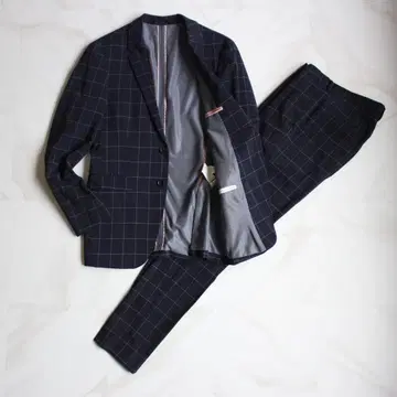 ZARA MAN 셋업 수트 L 사이즈 체크 무늬 네이비