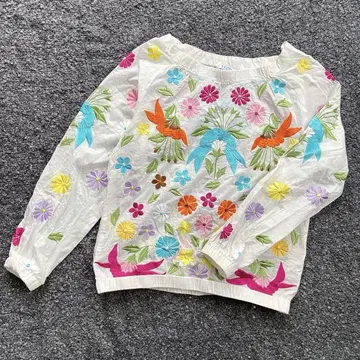 ESCADA SPORT 에스카다스포츠 자수 블라우스 꽃무늬 긴팔 화이트