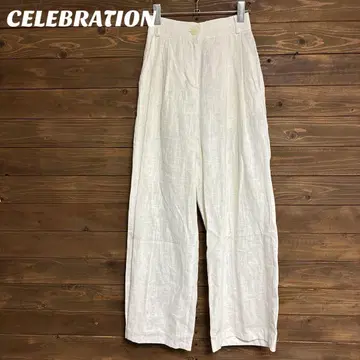 [ CELEBRATION ] 린넨 화이트 와이드 팬츠 허리밴딩 린넨 S