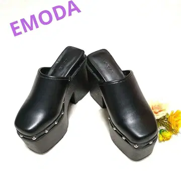 [새상품급] EMODA 클로그 샌들 스터드 통굽 블랙 22.5cm