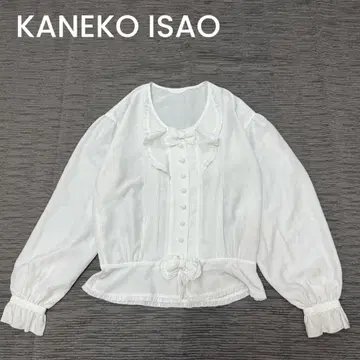 KANEKO ISAO 블라우스 피코 프릴 핀턱 퍼프 슬리브 리본