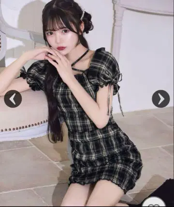 michellMacaron 셔링 체크 미니 원피스 네이비