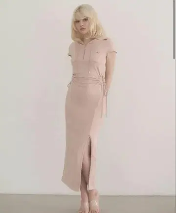 andmary Emily slit dress pink