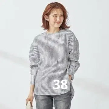 23구 리베코 크루넥 셔츠테일 블라우스 38 린넨