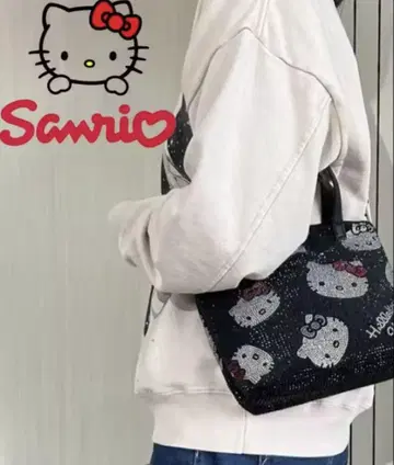 키티 반짝반짝 큐빅 2way 사선 숄더 핸드백