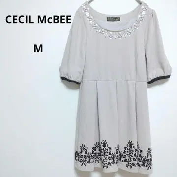 CECIL McBEE 7부 소매 원피스 비즈 자수 퍼프 슬리브 그레이