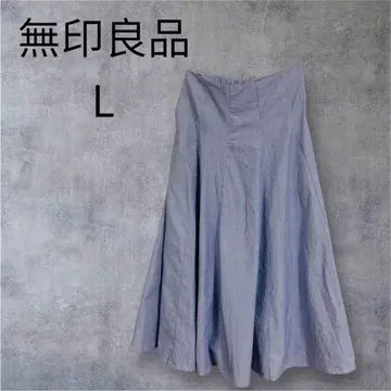 무인양품 냉감 브로드 플레어 스커트 블루 스트라이프 L