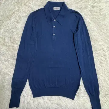 JOHN SMEDLEY 니트 피케 셔츠 XS 네이비 긴팔 코튼