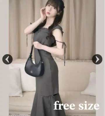 미셸 마카롱 후드 부착 오프숄더 머메이드 원피스