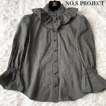 NO.S PROJECT 스탠드 카라 프릴 블라우스 스트라이프 M 사이즈