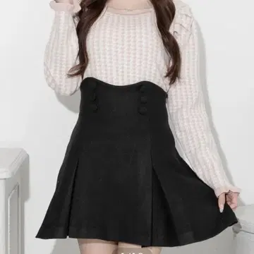 pium 하이웨스트 복스 턱 미니 스커트 블랙