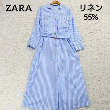 ZARA 자라 린넨 블렌드 롱 셔츠 원피스 벨트 린넨 스트라이프