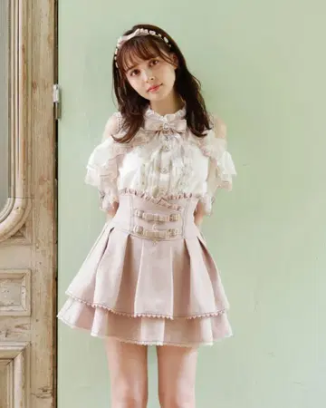 리즈리사 2단 리본 벨트 치마바지 핑크