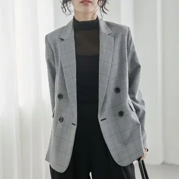 라난 워셔블 더블 브레스트 테일러드 재킷 L 체크 시치고산 출퇴근