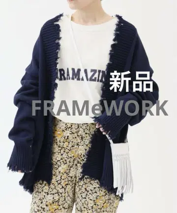 [새상품] FRAMeWORK 데미지 가디건 네이비 코튼