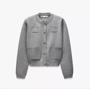 ZARA 플레인 니트 자켓 패드 숄더 s 가디건 그레이