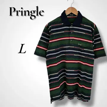 Pringle 프링글 보더 무늬 피케 셔츠 L 사이즈 일본제