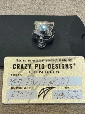 인증서 포함! CRAZY PIG Evil Skull 라지 반지 19호