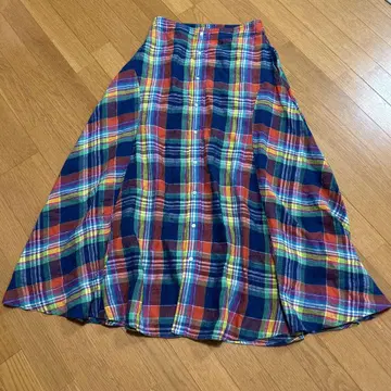 POLO RALPH LAUREN 체크 린넨 맥시 스커트