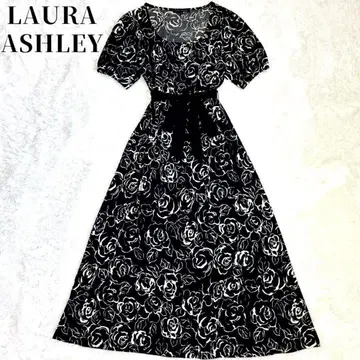 LAURA ASHLEY 장미 하이웨스트 퍼프 슬리브 A라인 원피스