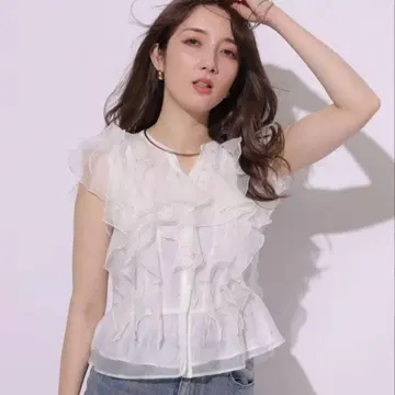 Apuweiser-riche 프릴 숏 블라우스 화이트 S