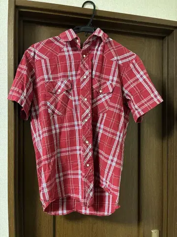 Wrangler 빨간색 체크 무늬 반팔 셔츠 아메카지 구제 의류