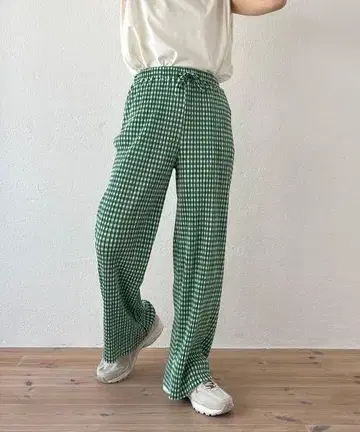 gingham check pleats pants