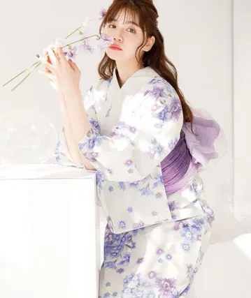 Dita 유카타 쏟아지는 달빛 꽃 오간자 헤코오비