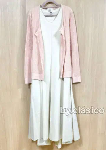 유니클로 C 레이스 라운드넥 숏 가디건 핑크 XXL