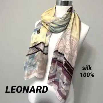 새상품급 레오나르 LEONARD 대형 스톨 스카프 실크 스톨 깨끗함
