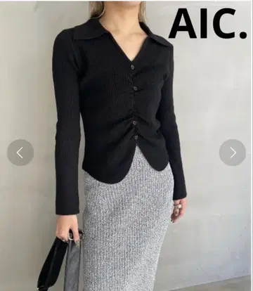 AIC. 피케 셔츠 폴로 리브 니트탑 블랙 리브 긴팔 상의