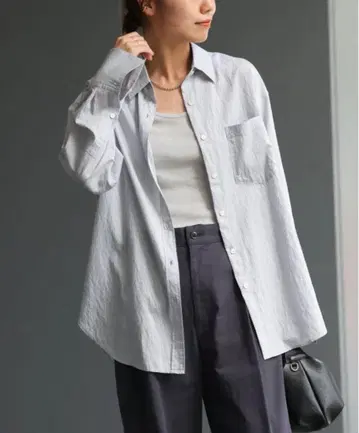 레이온 스트라이프 롱 커프스 셔츠 블루
