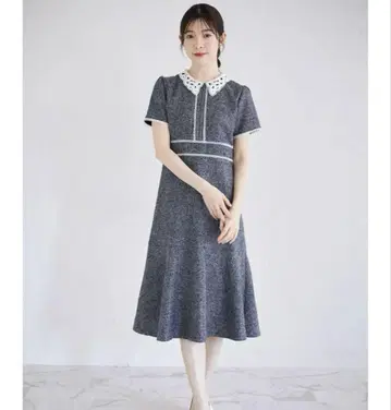 TOCCO 2WAY 레이스 카라 부착 배색 썸머 트위드 원피스 토꼬 M