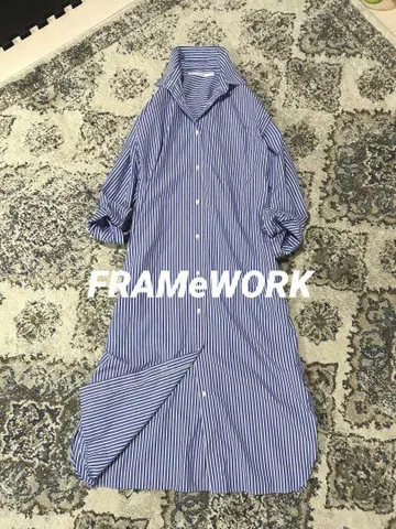 새상품급 FRAMeWORK 스트라이프 롱 셔츠 원피스 이지케어