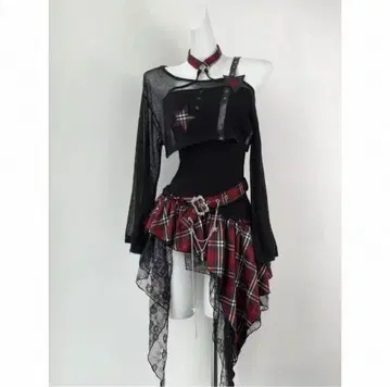 비대칭 블랙/레드 체크 셋업