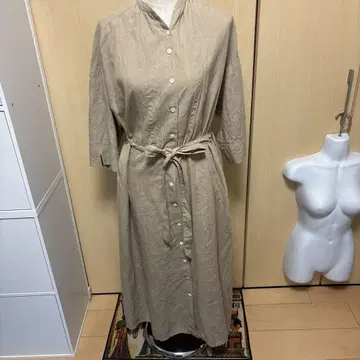 미셸 보드원 린넨 베이지 셔츠 원피스 F 린넨100%