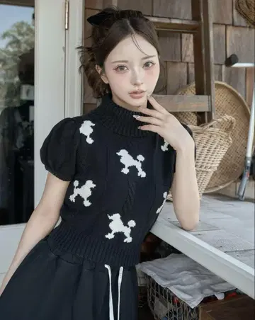Darich 푸들 실루엣 니트탑 BLK