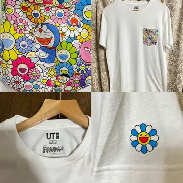 UT 도라에몽 꽃무늬 포켓 티셔츠 무라카미 다카시 L 사이즈
