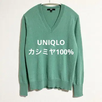 유니클로 캐시미어 100% V넥 스웨터 그린 M