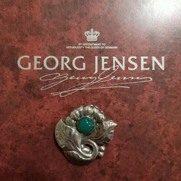 새상품급 Georg Jensen 꽃 모티브 브로치 71 그린